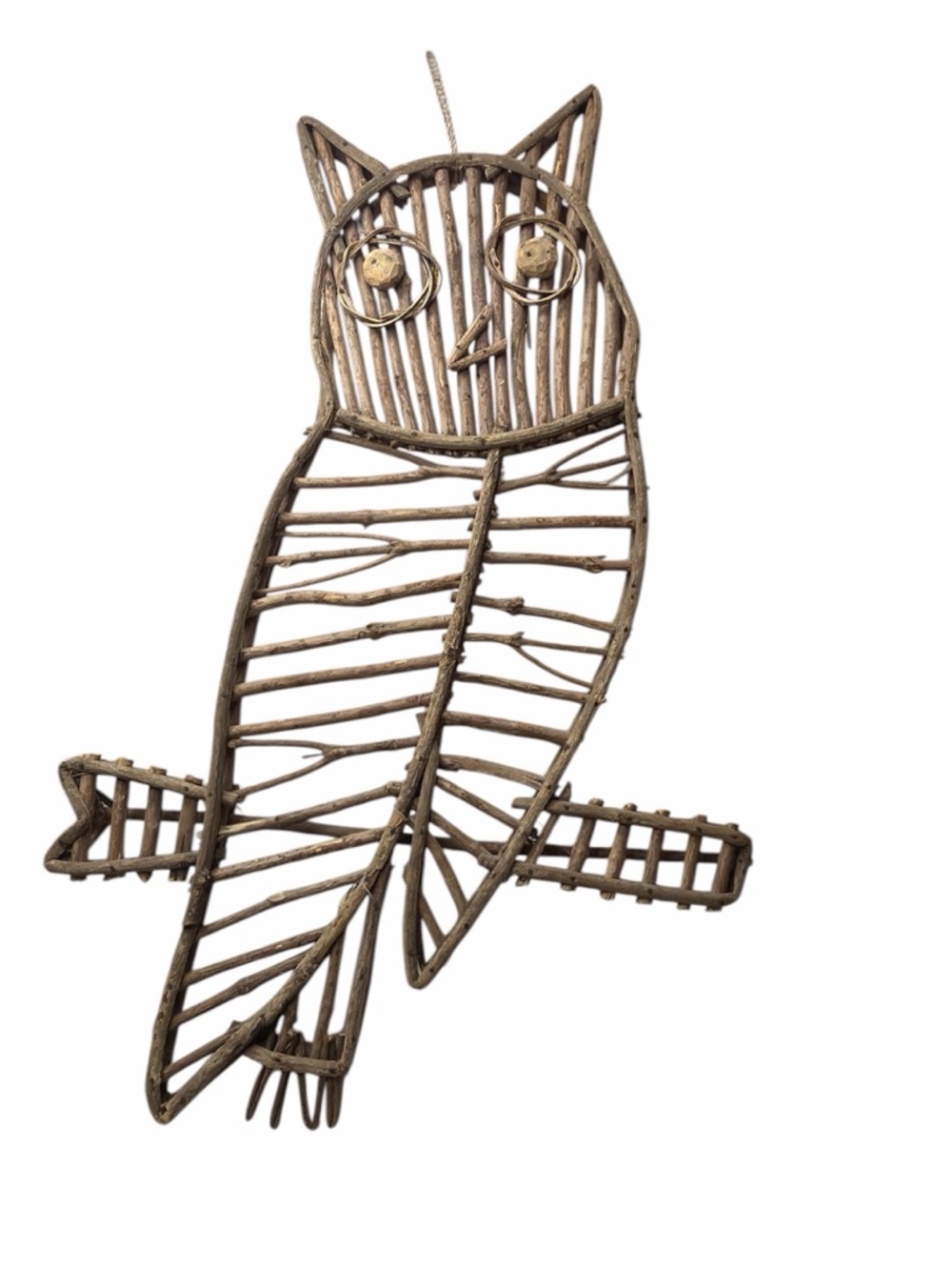 Rustic Owl Bird Perch Wall Decor - folk art Boho 26x17”